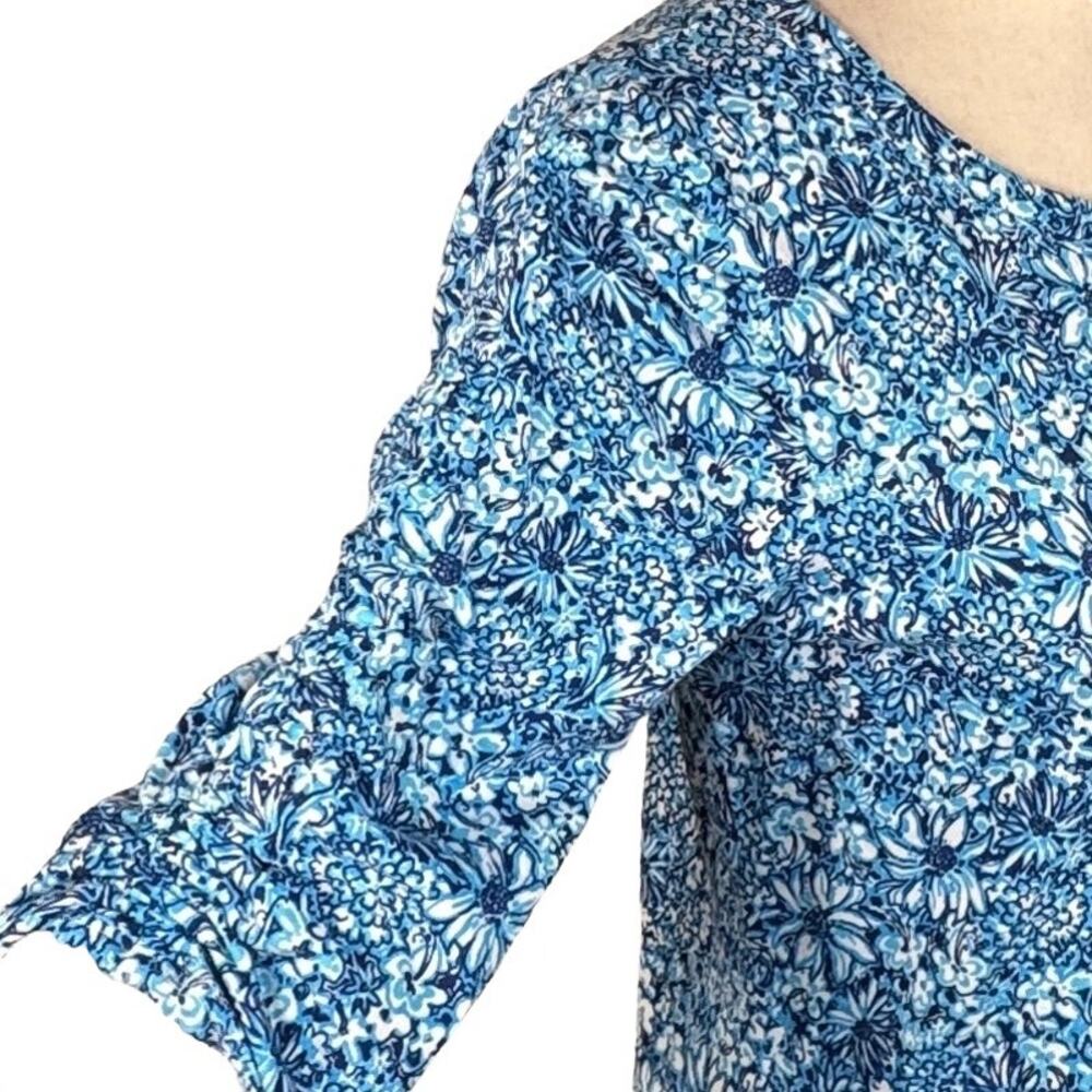 Lilly Pulitzer Small Belden T-Shirt Dress Floral Stretch Ruched Sleeves Cotton - Picture 3 of 9